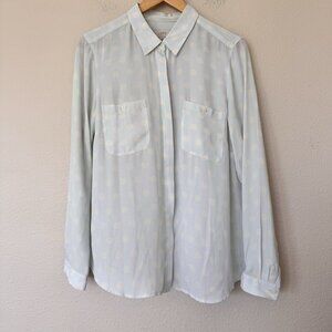 Loft Polka Dot Utility Blouse Blue Size Medium Sky Blue White Cream